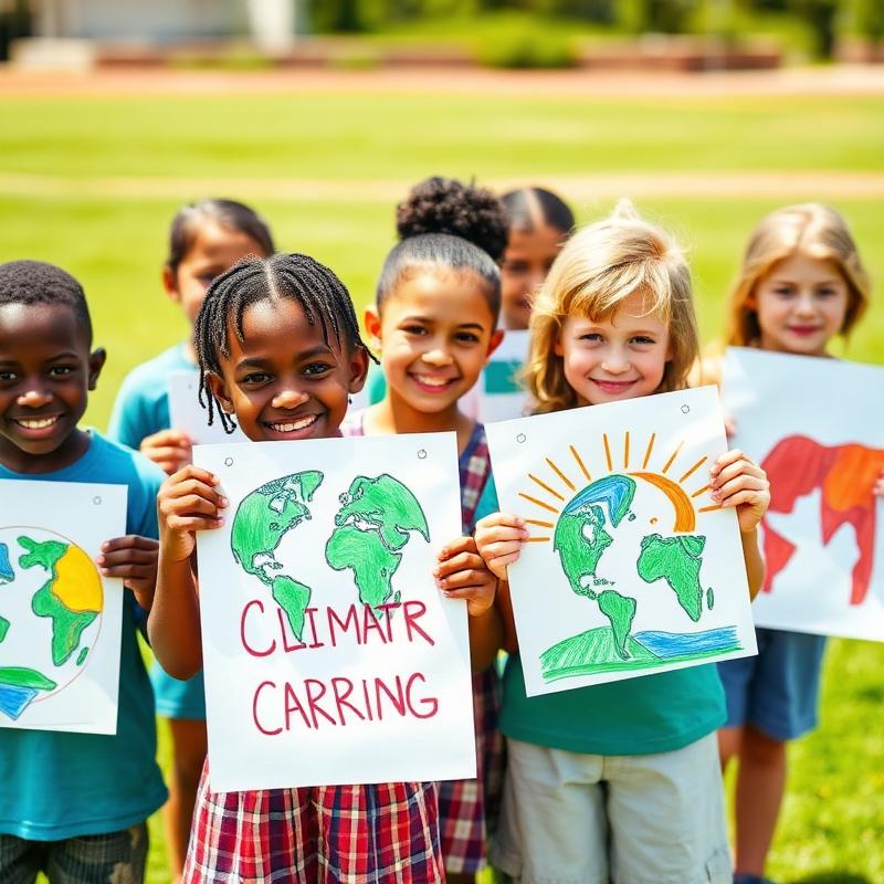 Children proudly holding up their climate action posters